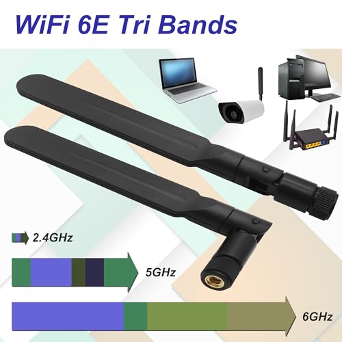 Image of Tri-Band WiFi 6E Antenna 5dBi RP-SMA Male for PC Desktop Router 2Pcs | 6GHz 5GHz 2.4GHz Omni Wi-Fi antennas with 5dBi gain. Ideal for PC, desktop, IP camera. Also works with WiFi 6 & WiFi 7 cards