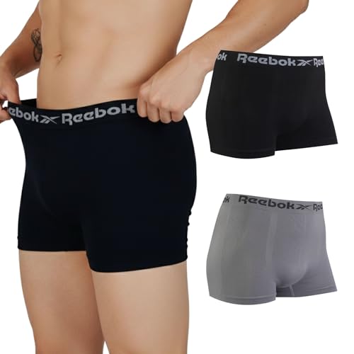 REEBOK Kit 2 Cuecas Boxer Microfibra Sem Costuras Dry Fit Secagem Rápida Anti Assaduras Cós Elástico Confortável Masculina, 1 Cinza - 1 Preto, GG