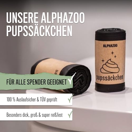 alphazoo Pupssäckchen Hundekotbeutel biologisch abbaubar 300 Stk. I Nachhaltige Kotbeutel für Hunde auf Rollen I Auslaufsichere, reißfeste Hundetüten