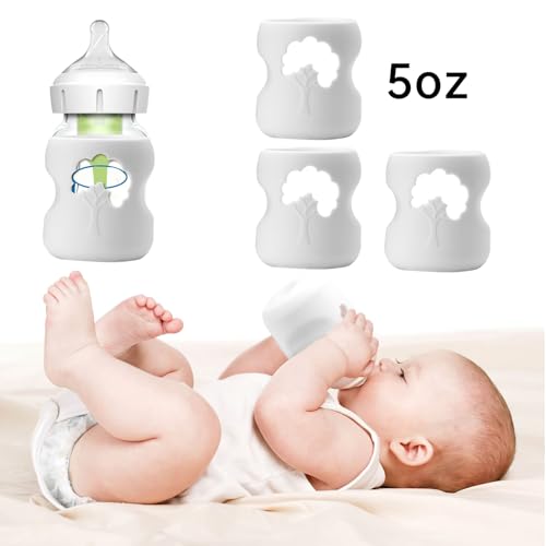 3 Pack White Silicone Sleeves for Dr. Brown's Glass Baby Bottles 5oz, Anti-Slip & Anti-Breakage Design, Compatible with Dr. Brown's Wide-Neck Glass Bottles (5 Ounce)