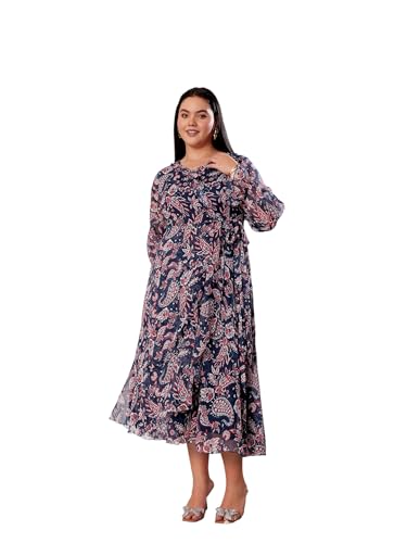 Image of Miss Chase A+ Women's Floral Wrap Chiffon Maxi Dress with Flutter Sleeves Frilled Hem