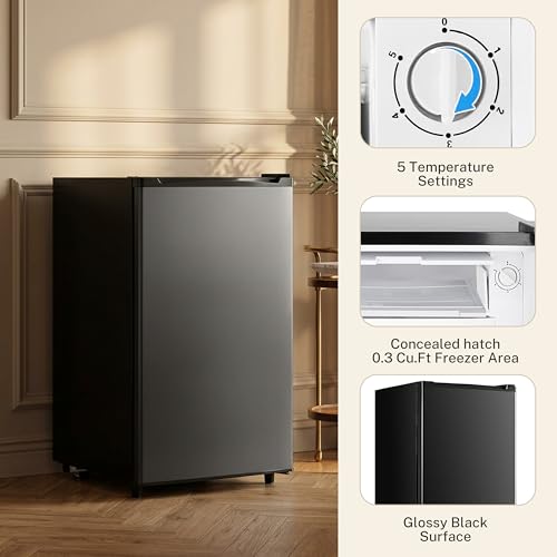 Image of 3.2 Cu.Ft Mini Fridge with Freezer, 1 Door Small Refrigerator with Adjustable Thermostat Energy-efficient Low Noise, Compact Fridge for Bedroom, Office, Dorm, Black