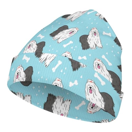 Old English Sheepdog Pattern Kids Beanie Hat for for Girls Boys Children Cap Winter Knitted Chemo Cancer Headwear Accessories Gifts Decoration Black