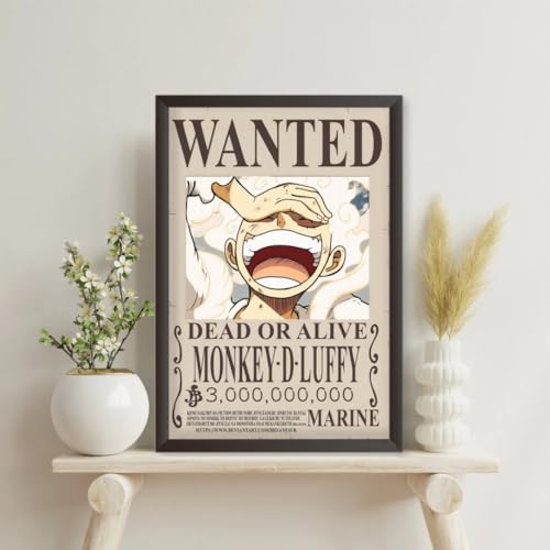 Image of Waltractive Monkey d Luffy Bounty Wanted Framed Poster from One Piece Anime - sleek Black Photo Frame - Perfect for Fans of Monkey d Luffy for Wall and Room Decoration