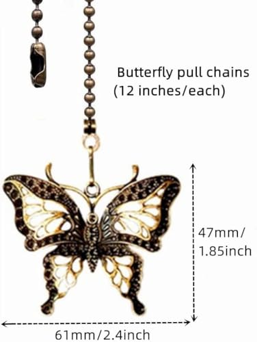 Image of Ceiling Fan Pull Chain Ornaments Extension,12 Inch Lighting And Fan Beaded Ball Fan Pull Chain Extender with Connector, Dragonfly and Butterfly Ceiling Fan Pull Chain Set-2Pcs