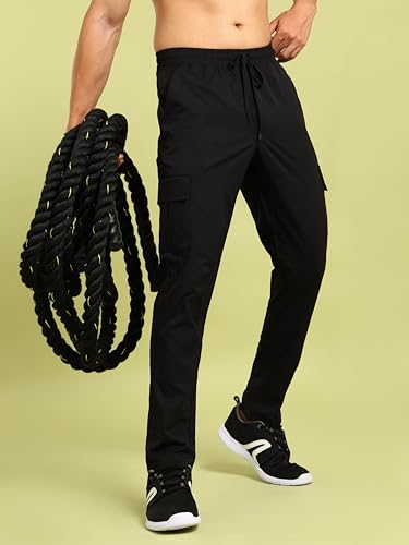 Image of TECHNOSPORT Men's Regular Fit Mid Rise Polyester Solid Cargos for Activewear, Regular Use and Quick Dry