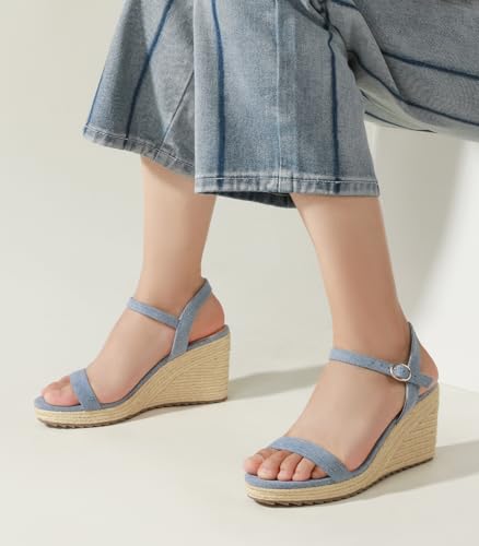 Image of Ankis Platform Wedge Sandals for Women, Black Brown White Nude Espadrille Womens Wedge Sandals Comfortable Open Toe Ankle Strap High Heel Wedges for Women Dressy Summer -3.4Inch