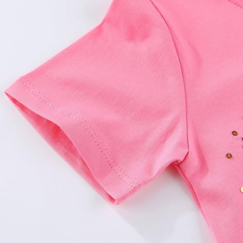 Image of Toddler Girls T-Shirt Short Sleeve Shirt Unicorn Bunny Print Cute Summer Tops Tees Dinosaur Graphic