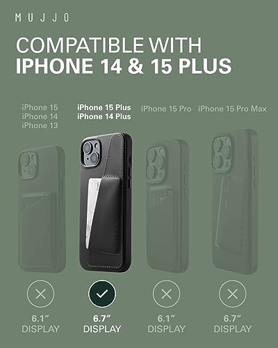 Mujjo Leather Wallet Phone Case - Fits iPhones 15 Plus and 14 Plus - MagSafe Compatible - Premium European Leather Case with Card Pocket - Enhanced Phone & Camera Lens Protection - Slim Profile Black4