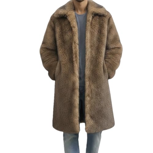 Image of Lisa Colly Men's Faux Fur Coat Winter Parka Overcoat | Men's Faux Fur Jacket, Winter Faux Fur Long Coat, Long Sleeve Fluffy Overcoat