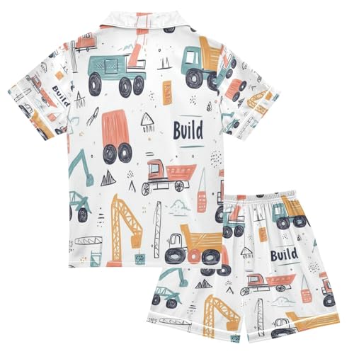 senya Pajama Sets Silky Button Down Nightwear Sleepwear Size 5-14 Years Red Blue Construction Truck2