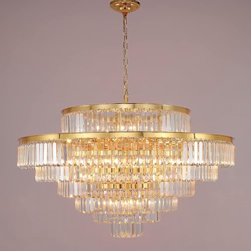 DSRJ HOME Large Royal Gold Crystal Chandelier Modern Luxury Light Pendant Ceiling Lighting for Dining Living Room Hotel 28-Lights - Thumbnail 6