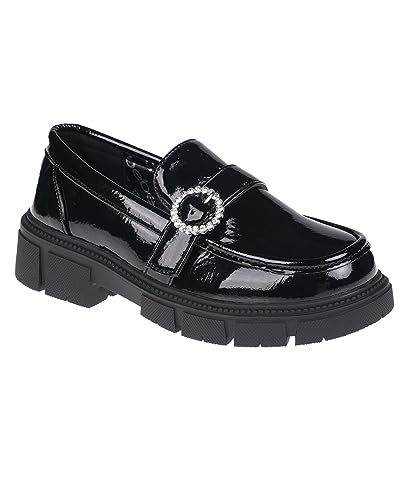 bebe Girl's Mary Jane Loafers Patent Platform Casual Black Uniform Shoes for Girls - Kids School Shoes Little Kid/Big Kid