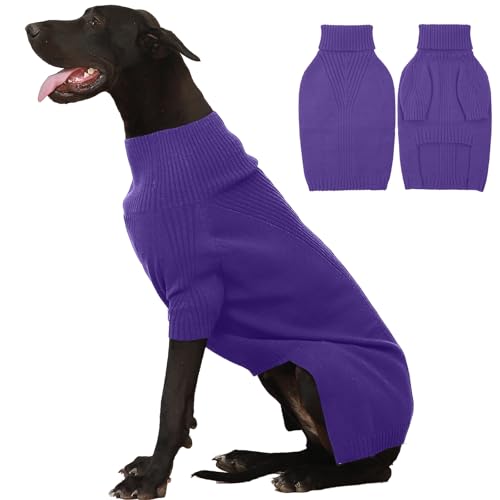 Image of IECOii Great Dane Sweater,Extra Large Dog Sweaters for Giant Breed Dogs 4XL | Turtleneck Stretchy Pullover, Thermal Knitted Clothes for Great Dane, Doberman, Mastiff, Easy On Cold Weather Wear, XXXXL