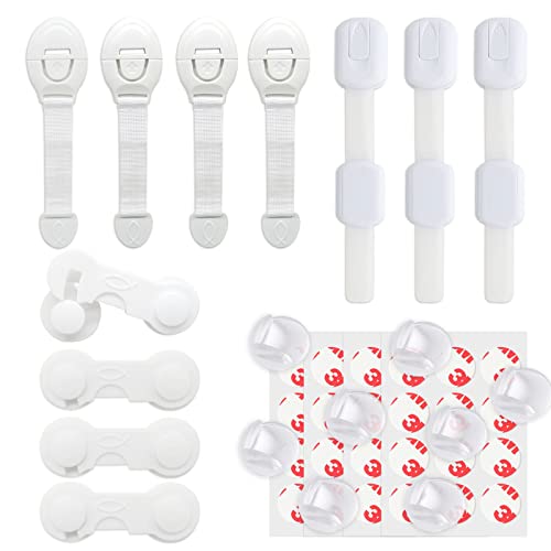 AXLOFO® Kit Seguridad Bebe Niños (11 piezas 3 estilos), 8 Protectores de Esquina de Silicona, 4 hojas Extra Fuerte 3 M Adhesivo, Cierres para Armarios, WC, Cocinas, Puertas y Ventanas, Nevera Cover