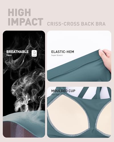 Image of RUNNING GIRL High Impact Sports Bras for Women - Scoop Neck Strappy Sports Bra High Support Moulded Cup Workout Bra