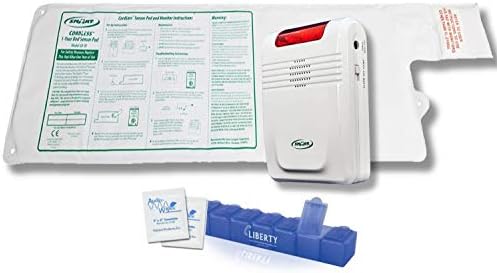 Smart Caregiver Wireless Bed Alarm System – Large Cordless Weight Sensing Bed Alarm Pad (20” x 30”) with Remote Alert Monitor, Free Individual Cleaning Wipes and Liberty 7 Day Pill Box