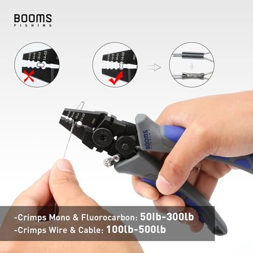 Image of Booms Fishing CP4 Wire Crimping Tool with Cutter, Effort-saving Fishing Crimping Pliers, High Carbon Steel Fishing Plier Wire Rope Leader Crimper Tool, 7 inch Crimpers Swager with 140pcs Sleeves