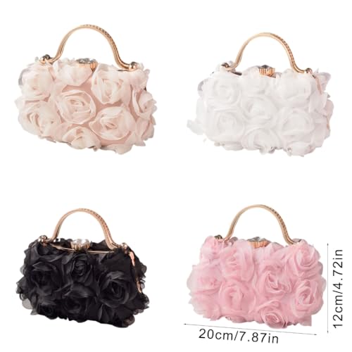 Ladies 3D Rose Flower Evening Bag with Chain for Bridal and Evening Gowns Top Handle Clutches Purse Handbag3