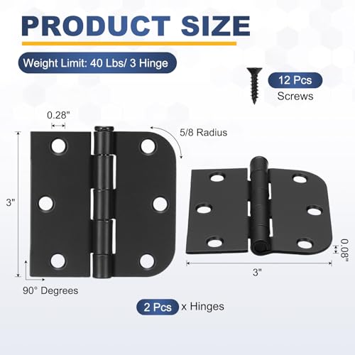 Charnière à roulement noir mat avec rayon de 1,5 cm robuste - 3