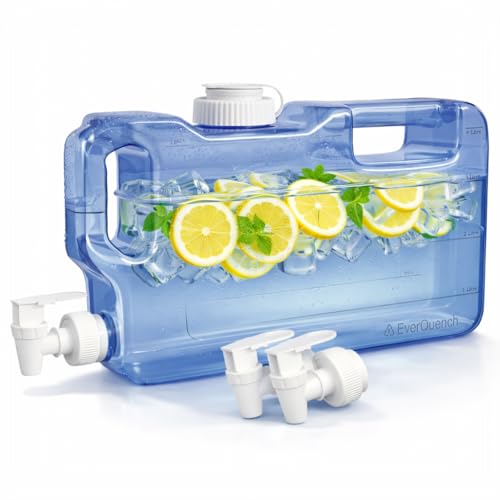 Refrigerator Water Dispenser 1.1 Gallon Bottle with 2 Spigots - BPA Free Plastic Slim Water Jug with Spout Leak Proof | Refillable Fridge Water Container, Convenient Handles