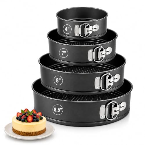 Image of PureBake Round Cake Tin Set SGS Certified Non-Stick Springform Moulds Removable Bottom Cheesecake Moulds for OTG Microwave Baking Durable Cake Pans for Home Bakers (4 pcs Cake Tin Set)