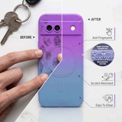 Image of amazon basics Gradient Mag-Safe Case for Google Pixel 8A | Soft Silicone Shockproof Cover with Camera Protection | Slim Lightweight Design | Smooth Touch & Durable - Purple & Gray