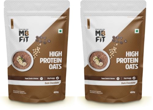 Image of MuscleBlaze Fit High Protein Oats (Dark Chocolate, 400g) | 22g Protein | Breakfast Cereals for Weight Management (Pack of 2)