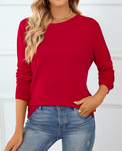 Image of QUALFORT Women's 100% Cotton Sweater, Basic Lightweight Long Sleeve Pullover