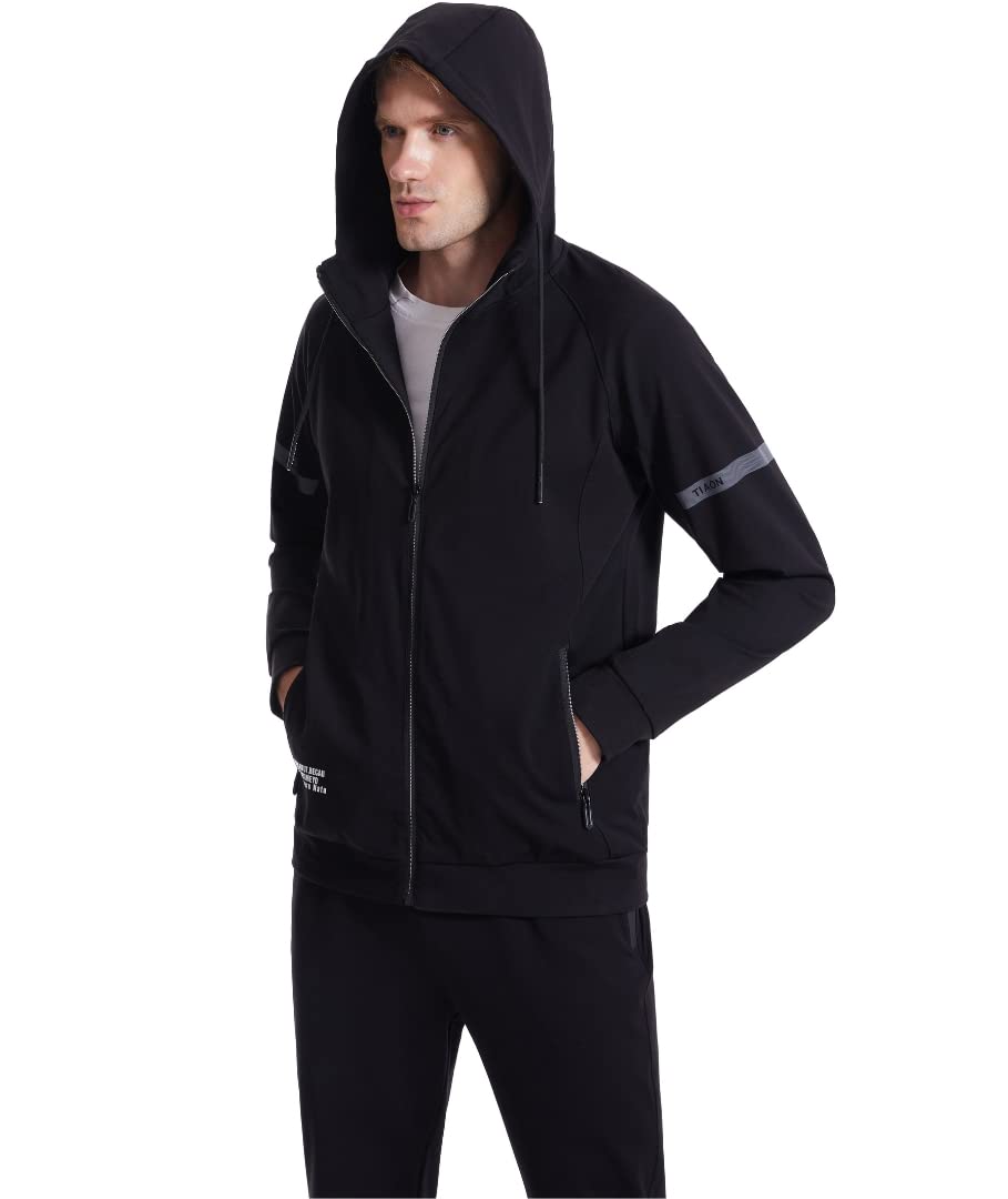L'MONTE Men's Imported Full Zip Hoodie Tracksuits 2 Piece Jogging Suits Casual Sports Sweatsuits Track Suits Set (2XL, Black) 2