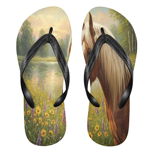 Burbuja Landscape with Horse Flip Flops for Women Men, Soft Thong Sandals Rubber Slippers for Pool Beach Essentials