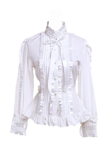 an*tai*na* antaina Blanca Algodón Volantes Encaje Bow Tie Stand-Up Collar Lolita Camisa Blusa de Mujer,XXL Cover