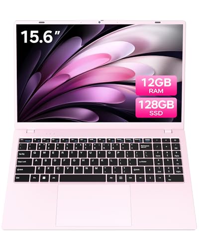 Image of Pink Laptop 12GB RAM, 15.6 Inch FHD Laptops with Pentium Gold (Beats Pentium, Celeron), 128GB SSD, USB C, USB 3.0, HDMI, Lightweight Laptop for Student & Everyday Use