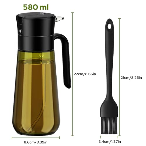 Euqvunn 2-In-1 Ölspender Und Ölsprüher Mit Silikonpinsel, 580ml Lichtgeschützte Öl Sprühflasche Für Olivenöl – Hält Das Öl Frisch… – Ansicht 2