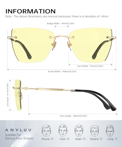Image of ANYLUV Rimless Blue Light Glasses for Women /Men, Fashion Lightweight Blue Light Blocking Glasses with Stylish Metal Temples