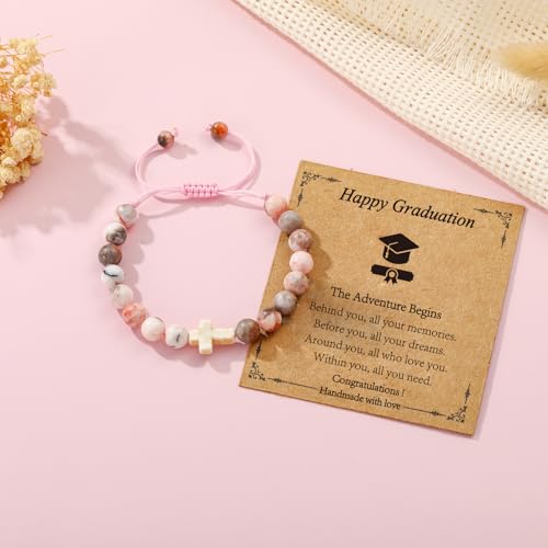 2025 Graduation Gifts for Her Girls Women Boys, Cross Pearl Beads Charm Bracelet Middle High College Kindergarten Preschool School Gifts2