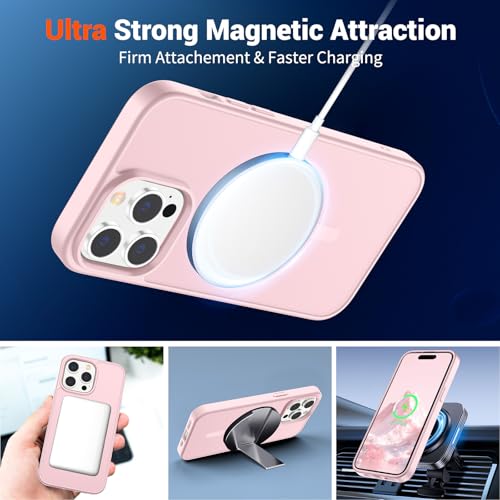 Image of SUPFINE Magnetic for iPhone 14 Pro Max Case with Screen Protector (Compatible with MagSafe) (Military Grade Drop Protection) Translucent Matte Shockproof Phone Cover,Light Pink