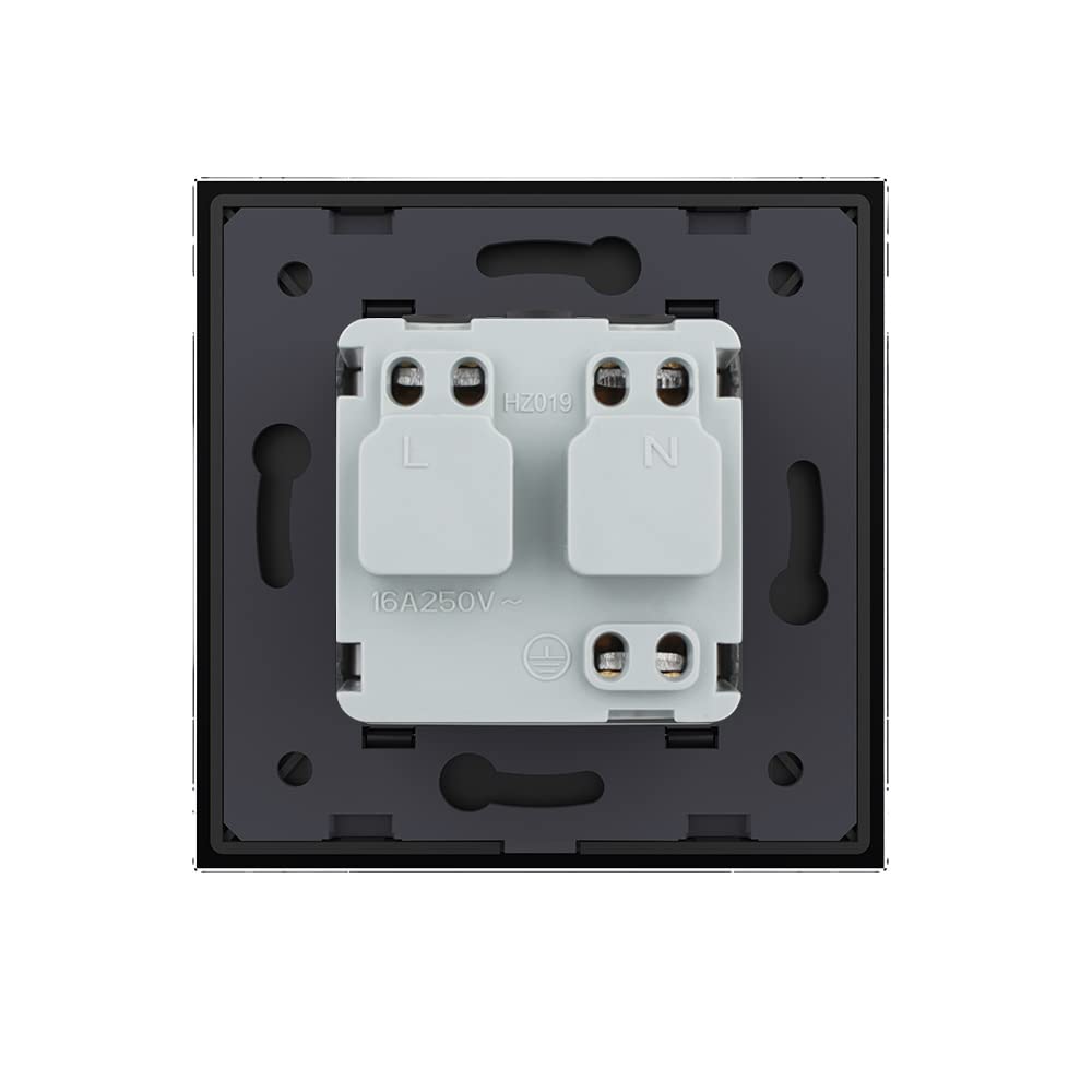 Livolo Schuko - Enchufe de pared (10 unidades, incluye marco de cristal de cristal), color negro