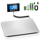 Digitale Paketwaage 200kg/10g Genauigkeit, Plattformwaage & Postwaage mit LCD, TARA/HOLD, USB-C & Batterien, Digitalwaage für Lager, Büro, Zuhause, Briefwaage für kleine Unternehmen