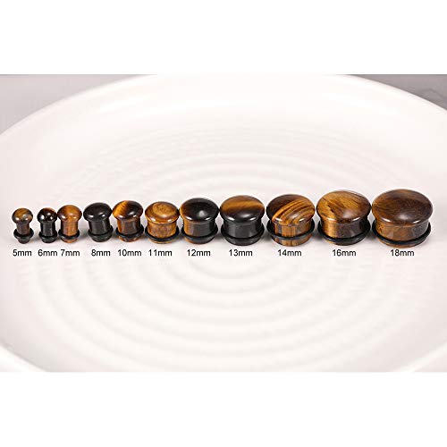 Zs EK037S Tiger Eye Natural Stone Brown Ear Plugs Single Flare Ear Gauges Expander thumb #6
