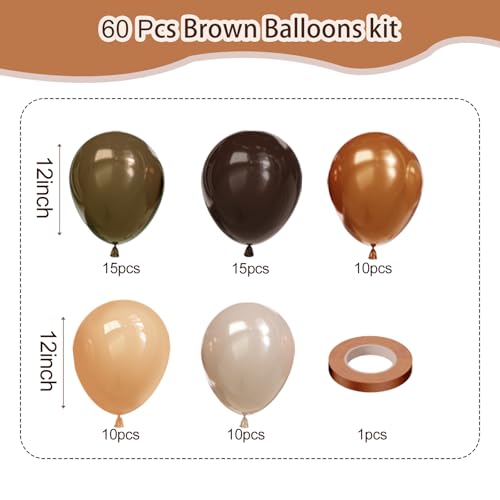 Image of Brown Balloons, 60pcs 12In Neutral Balloon Set, Dark Brown and Sand White Balloons, Tan Cocoa Coffee Beige Nude Latex Balloon for Neutral Baby Shower Birthday Bridal Shower