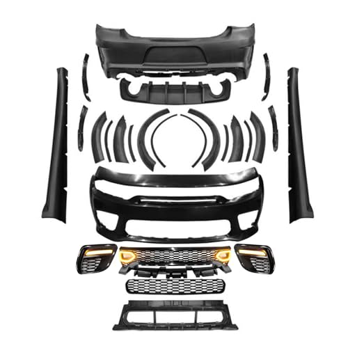 IKON MOTORSPORTS Front Rear Bumper Full Bodykit, Compatible with 2015-2023 Dodge Charger, Widebody Style PP ABS Matte Black Complete Bumper Conversion W/SRT Scat Pack Grille Side Skirts Fender Flares