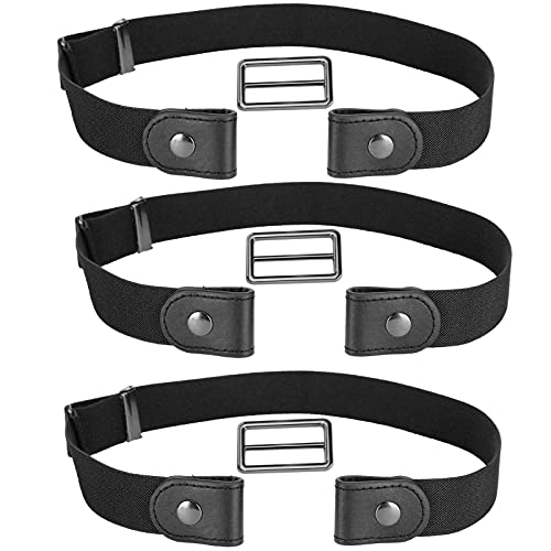 GLOGLOW 3 Set Elastic Belt, Women Men Elastic Band Elastic Stretch Belts Stretch with Metal Buckle Clothing(Black) Artificial Flowers