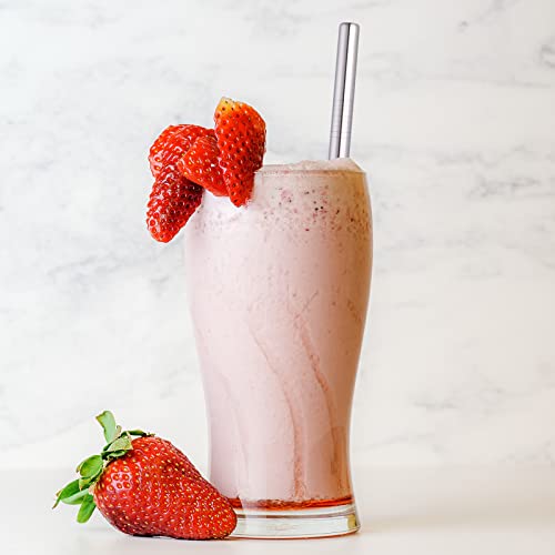 Reusable Boba Smoothie Straws, Metal Straws For Milkshakes, Bubble Tea, Jumbo Drinks, 8-Pack 0.5" Wide 18/10 Stainless Steel Straws & 1 Carrying Case, Silver #TOP4