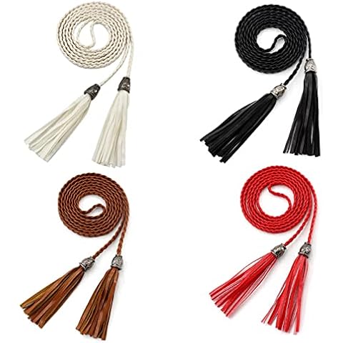 XIOJAE Ladies Thin Belt Fashion Belt Narrow Waist Belt Waistband For Dress Tassel Waist Belt Skinny Elastic Waist Belt Stretch Cinch Belt Simple Style Belt For Decorate Long Skirt Dress 0.5 cm Wide Cover