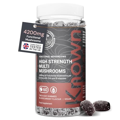 Known 4 200mg High Strength Multi Mushroom Gummies Blackcurrant Flavour Lions Mane Reishi Cordyceps Chaga Maitake Tremella Brain Focus Immune 1 Month Supply Vegan Supplement