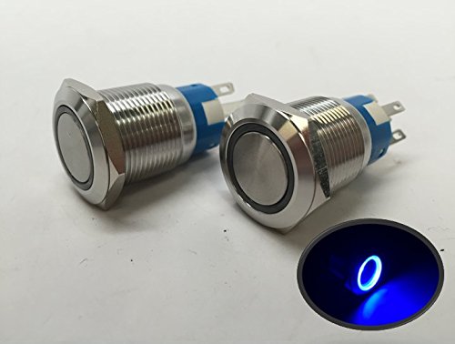 Pactrade Marine 4PCS SS304 Blue LED 12V 5A Flush Mount On-Off Push Switches - PDSA0069B
