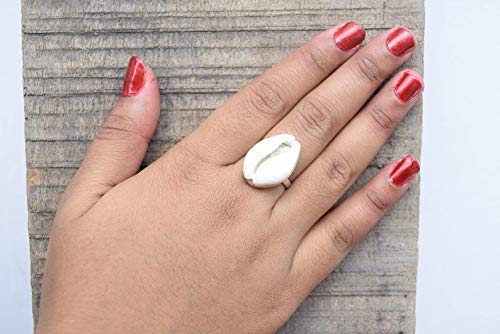 Cowrie Shell Ring Beach Shell Ring 925 Sterling Silver Adjustable Ring Size Shell Ring For Women Summer Ring Gypsy Tribal Ethnic Boho Style Natural Cowrie Shell Handmade Jewelry Gift For Her #TOP3