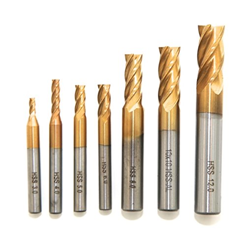 End Mill Cutter Set TiN HSS M2 3 / 4 / 5 / 6 / 8 / 10 / 12 mm