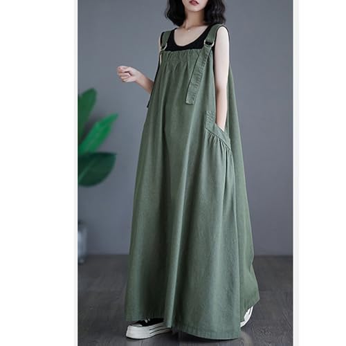 Image of Boho Jumper Dress for Women Loose Version Baggy Style Maxi Length Adjustable Straps Wide Hemline Overall Dresses